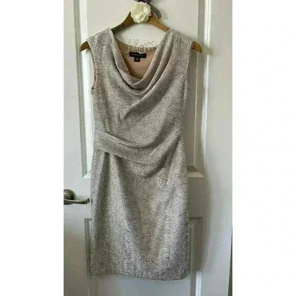 Scarlett Metallic Gold Ruched Knee Length Dress Lined Size 4 formal
